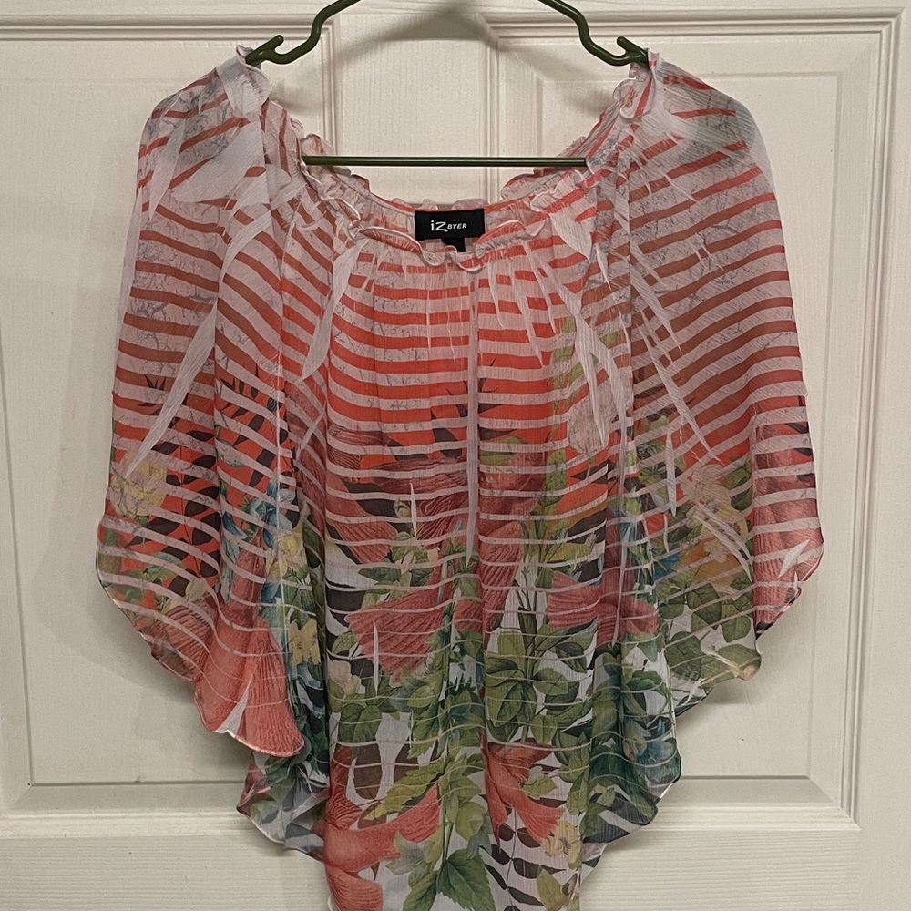 Iz Byer Coral Striped Floral Tropical Peasant Blouse-S-Price as Marked-No Offers